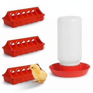 4PCS 병아리 모이통 및 물 주는 작은 키트, 가금류 사람 비둘기 오리용 스타터 메추라기 세트 새 (빨간 키트)