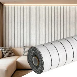 Duleixufhee PVC 슬랫 3D 벽 패널 필 앤 스틱 57x8 두꺼운 인조 목재 입자 자가 접착 방음 벽지 밝은 회색