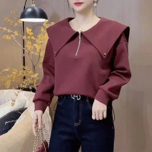 빅사이즈 여성 슬림핏 오피스 와이셔츠 데일리 패션 지퍼 블라우스