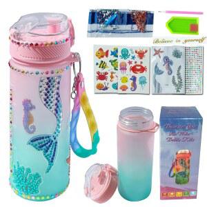 쿨리 DIY 나만의 물병 키트 600ML 4-6-8-12세 소녀용 다이아몬드 페이스트 페인팅 공예 재미있는 예술 및 공예 선물 장난감 소녀 생일 크리스마스를 위한 장난감.