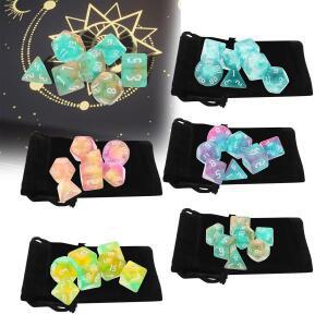 7/10PCS 더블 컬러 다면체 주사위 세트(파우치 포함) D4 D6 D8 D12D20 D10 보드 게임용 롤플레잉 파티 소품