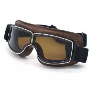 Evomosa 레트로 오토바이 고글 안경 크루저 빈티지 가죽 카페 레이서 하프 헬멧 Har Clear Lens