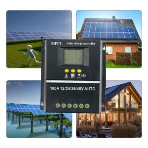 60A 80A 100A LCD MPPT 태양광 컨트롤러 12V 24V 36V 48V 범용 스마트 레귤레이터 (USB 포함) PV 패널 충
