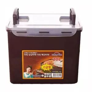 갈색 20L 고급형 직사각밀폐용기 보관용기 야채 김치보관통 밀폐