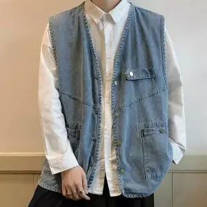 복고풍 데님 청조끼 빈티지 오버핏 힙st 스트릿패션 3466138