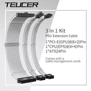 TEUCER 30cm PSU 연장 케이블 3 in 1 키트 마더보드 ATX 24핀 GPU PCI-E 62핀 8핀 CPU EPS 44핀 18AWG 전원