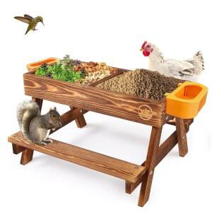 닭 피크닉 테이블, 모이통, 폐기물 없는 대형 바닥, 건조하게 다람쥐 쉬움 모이통 오리 목재, 수제 메시 DIY 채우기 야생 유지, 키트, 탄화 및 신선하고 음식을 세척 새,