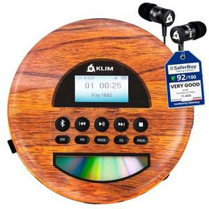 KLIM 노매드 우드 - 새로운 휴대용 CD 플레이어 워크맨 오래 지속되는 배터리 헤드폰 포함 라디오 FM 호환 MP3 TF 카드 블루투스 자동차에 이상적임