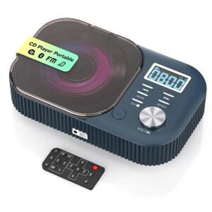 휴대용 CD 플레이어 블루투스/듀얼 스테레오 스피커 포함 모노딜 화이트 노이즈 FM 라디오/USB/AUX 지원 리모컨 차량용 4000MAH 충전식 플레이어 / 홈 네이비 블루