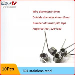 10피스 와이어 직경 0.8mm 304 스테인레스 스틸 소형 비틀림 스프링 머리핀 180/120/90/60도