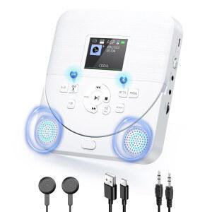 FM 송신기 AUX LCD 디스플레이 미끄럼 방지 스테레오 스피커 헤드폰 및 충전식 배터리가 장착된 차량용 ERASINY 휴대용 CD 플레이어 블루투스
