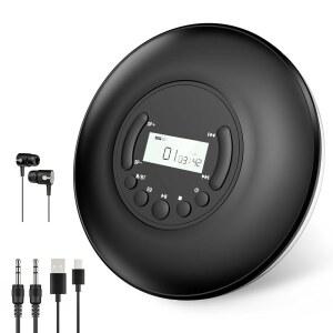 게레이 포터블 CD 플레이어 블루투스: 헤드폰이 있는 LCD 디스플레이 미끄럼 방지 디스크맨 자동차 홈용 AUX 케이블 포함