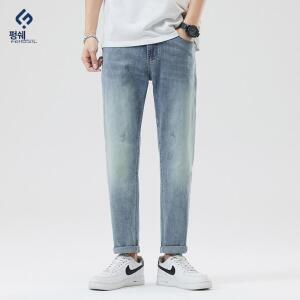 또바기 남성 신탕 | 봄여름 스판 자수 데님 일자바지 HT