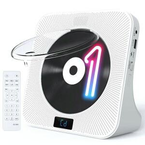 블루투스 기능이 있는 데스크탑 CD 플레이어 휴대용 - 가정용 짐웨이 플레이어(하이파이 스피커 포함) FM 라디오 리모컨 LED 화면 디스플레이 / BLUETOOTH USB AUX 지원 선물용 화이트