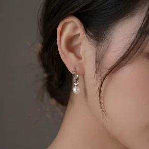 실버 링 진주 드롭 귀걸이 원터치 데일리 여성 하객룩 펄 이어링 진주드롭귀걸이