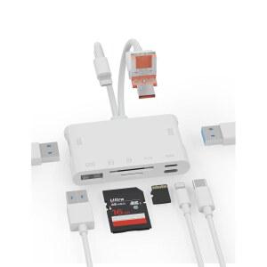 메모리 카드 리더 마이크로 SD 및 슬롯이 있는 7IN1 리더 USB OTG 어댑터 아이폰호환/IPAD USBC USBA 장치용 SDHC/SDXC/MMC 애플호환 IOS 지원