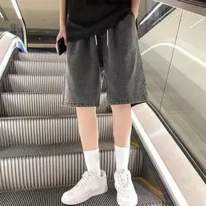 카고반바지 자연스러운 핏 와이드 흑청 데님 남성 반바지