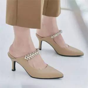 [하프클럽/]오피스 여성 뮬 힐 7cm 하이힐 비즈 스트랩 뮬 뾰족코