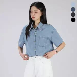 비비드솜 여성 캐주얼 오버핏 반팔 청남방 셔츠 GRTFT20096