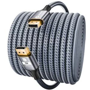 VIOY 디스플레이포트 2.1 케이블 6.6피트 FT 80Gbps 고속 DP-DP 코드 16K@60Hz 브레이드 지원 다이나믹 HDR