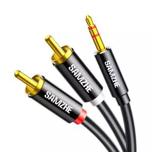 SAMZHE 3.5mm RCA 케이블 6.6피트 남성에서 보조 오디오 어댑터 하이파이 사운드 헤드폰 잭 금속 쉘 Y