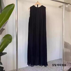 굿픽 여성 롯데 서머 슬림 민소매 플리츠 쉬폰 원피스 롱스커트 MF