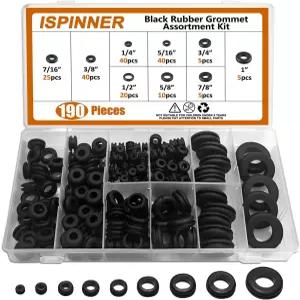 ISPINNER 190pcs 고무 그로밋 구색 키트 9 사이즈 아일렛 링 개스킷 1/4 5/16 3/8 7/16 1/2 5/8 3/4 7/8 1
