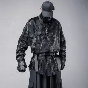 남성 PU 가죽 셔츠 오버핏 롱 셔츠 캐주얼 스트릿 아우터
