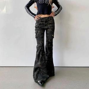 여성 데님 부츠컷 봄여름 미디엄 빅사이즈 바지 카모플라쥬 카고 긴바지