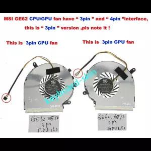 MSI 노트북용 냉각 선풍기 3 핀 인터페이스 CPU 및 GPU GE62 GE72 PE60 PE70 GL62 GL72 GP62 GP72 시리즈
