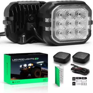 YHTAUTO 4인치 LED 포드 조명 및 커버 45W 3300LM 6500K 홍수 빔 오프로드 캠핑카 포그 라이트 바 4x4 픽업