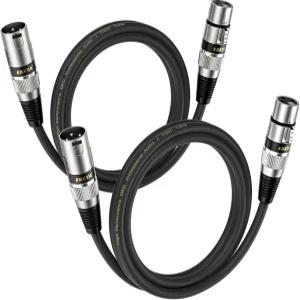 EBXYA XLR 케이블 2피트 2팩 - 밸런스 DMX 스피커 믹서 무대 조명용 3핀 남녀 마이크