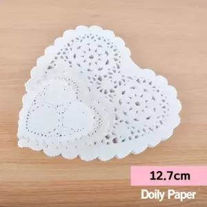 하트 도일리페이퍼 100매 12.7cm 레이스종이 파티장식 케이크받침 컵받침 포장종이 예쁜소품 WFO