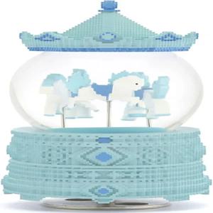 픽셀 디자인 캐러셀 스노우 글로브 뮤직 박스 수집가 및 크리에이티브 공간을 위한 컴팩트 장식 선물