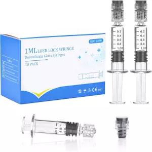 BeHerk 10팩 1ml 루어 락 유리 주사기 액체 잉크 실험실 및 바늘이 없는 공예 도구용 붕규산염
