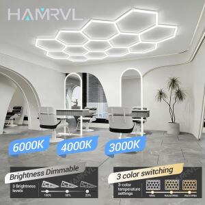 조광 가능한 육각형 LED 조명, 차고, 이발소 천장 3색 변경, 3000-6000K, 매장, 체육관, 작업장, 허니콤 램