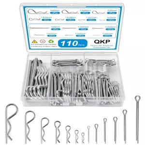 QKP 110Pcs 하드웨어 핀 모음 키트 아연 도금 R 클립 및 U형 코터 히치 잠금 장치 트레일러 트럭 자동차