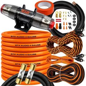 STX 오디오 SX4C - 게이지 증폭기 배선 키트 4개 트루 사양 4 AWG 전원 케이블 80A 및 100A 퓨즈가 있는