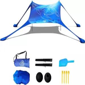 CUUPO 3D 프린팅 비치 캐노피 텐트 선쉐이드 UPF 50 자외선 차단 기능 7x6 FT 쉘터 팝업 해변 캠 낚시
