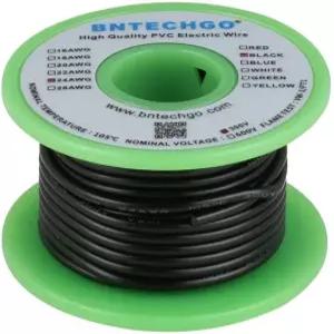 BNTECHOGO 24 AWG 1007 전기선 게이지 PVC 와이어 솔리드 후크업 300V 틴 구리선 블랙 퍼 릴 25피트 DIY용