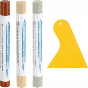 uxcell 3Pcs 우드 필러 스틱 가구 스크래치 수리 왁스 크레용 터치업 마커 목재 키트 바닥용 주걱 포함