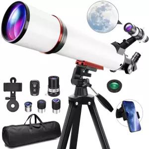 성인 천문학용 망원경 초보자를 위한 90mm 구경 굴절 AZ 마운트 삼각대 및 휴대용 가방 무선 리모컨 전화