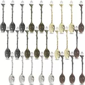 NSBELL 25PCS 레트로 스푼 - 카페 식기용 크리스탈 합금 빈티지 조각 커피 및 디저트