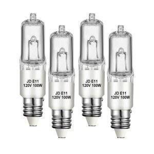 JAENMSA JDE11 120V 100W 할로겐 미니 캔델라브라 전구 T4 JD E11 전구 4팩(교체용 LED 전구) 2700K 따뜻한 흰색 조광성 샹들리에 테이블 램프용