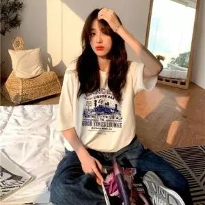[셀러에이드]반팔티셔츠 여성 프린팅 크롭티 박시핏 반팔티 홈웨어 데일리