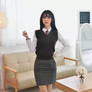 지앤제이 보풀방지 브라운 화이트라인 교복조끼