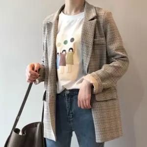 여성 봄 가을 외출 패션 가벼운 체크 무늬 패턴 자켓