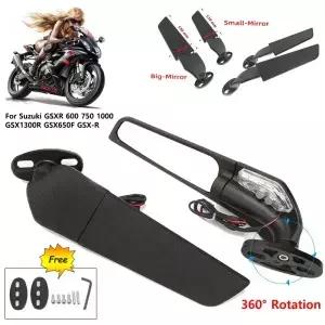스즈키 GSXR 600 750 1000 GSX1300R 오토바이 미러 수정 된 바람 날개 조정 가능한 회전 백미러