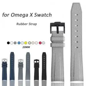 오메가 X 견본 공동 MoonSwatch 스트랩 Seamaster 300 남성 여성 20mm 고무 실리콘 곡선 엔드 손목 팔찌에