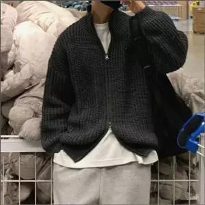 [하프클럽/셀럽하우스]골지 집업 투웨이 간절기 가디건 남자 아우터 니트